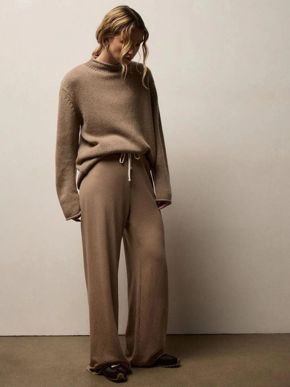 Coffee Pigment Vintage French Terry Wide Leg Sweatpants - Image 3