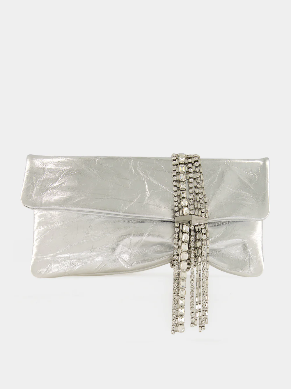 Silver Zandra Metallic Leather Clutch Bag