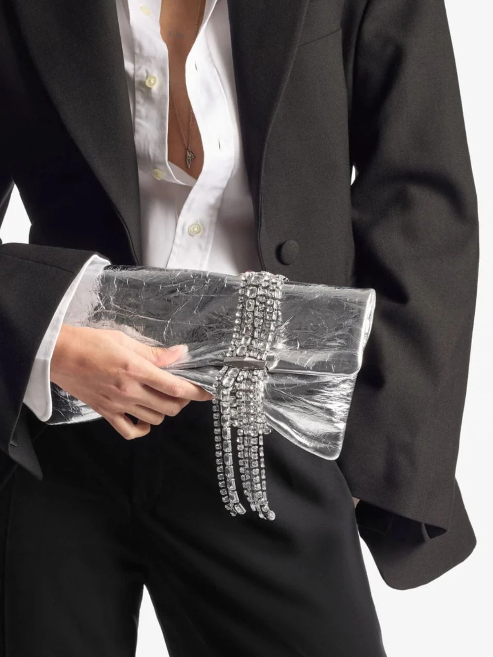 Silver Zandra Metallic Leather Clutch Bag - Image 2