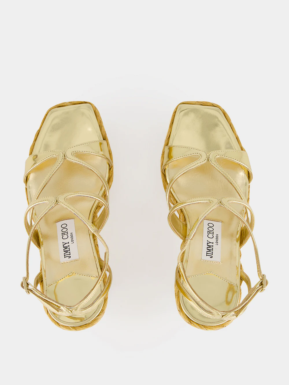 Gold Ayla Raffia Wedge Sandals - Image 4