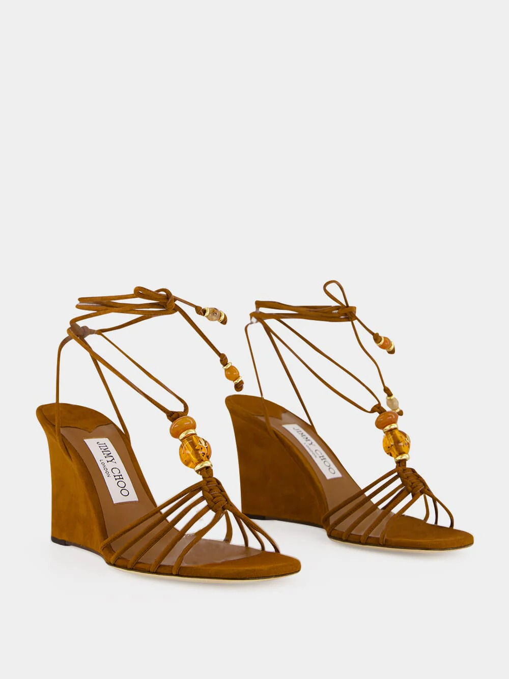 Lova Wedge 85 Tan Suede Beaded Wedges - Image 3