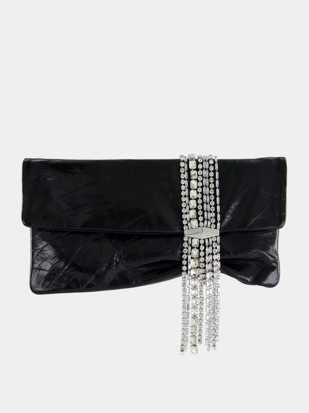 Zandra Black Vintage Metallic Leather Clutch Bag