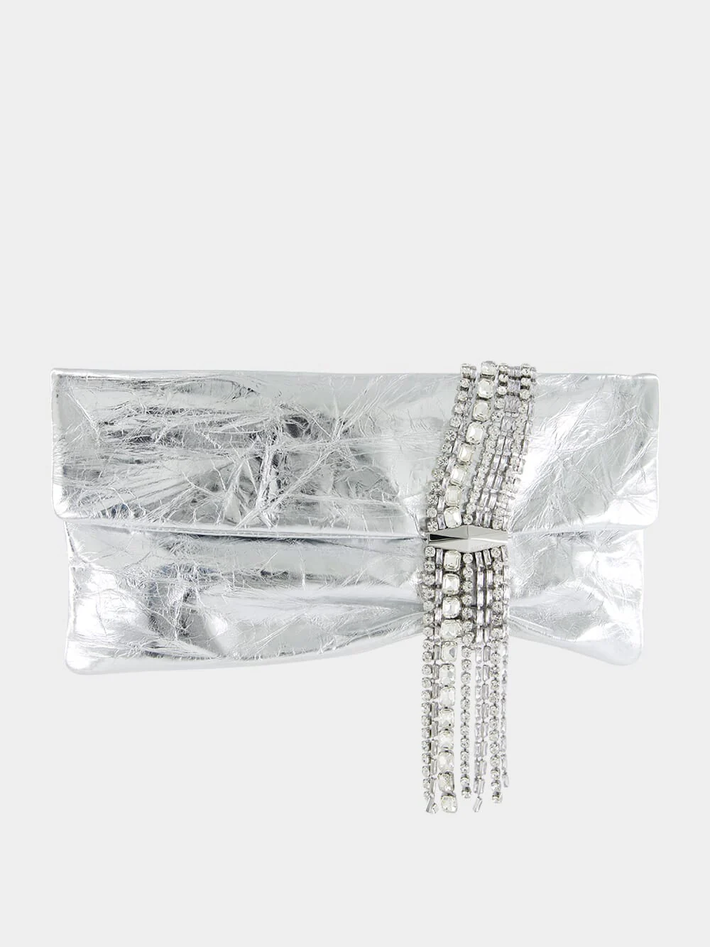 Zandra Silver Vintage Metallic Leather Clutch Bag - Image 2