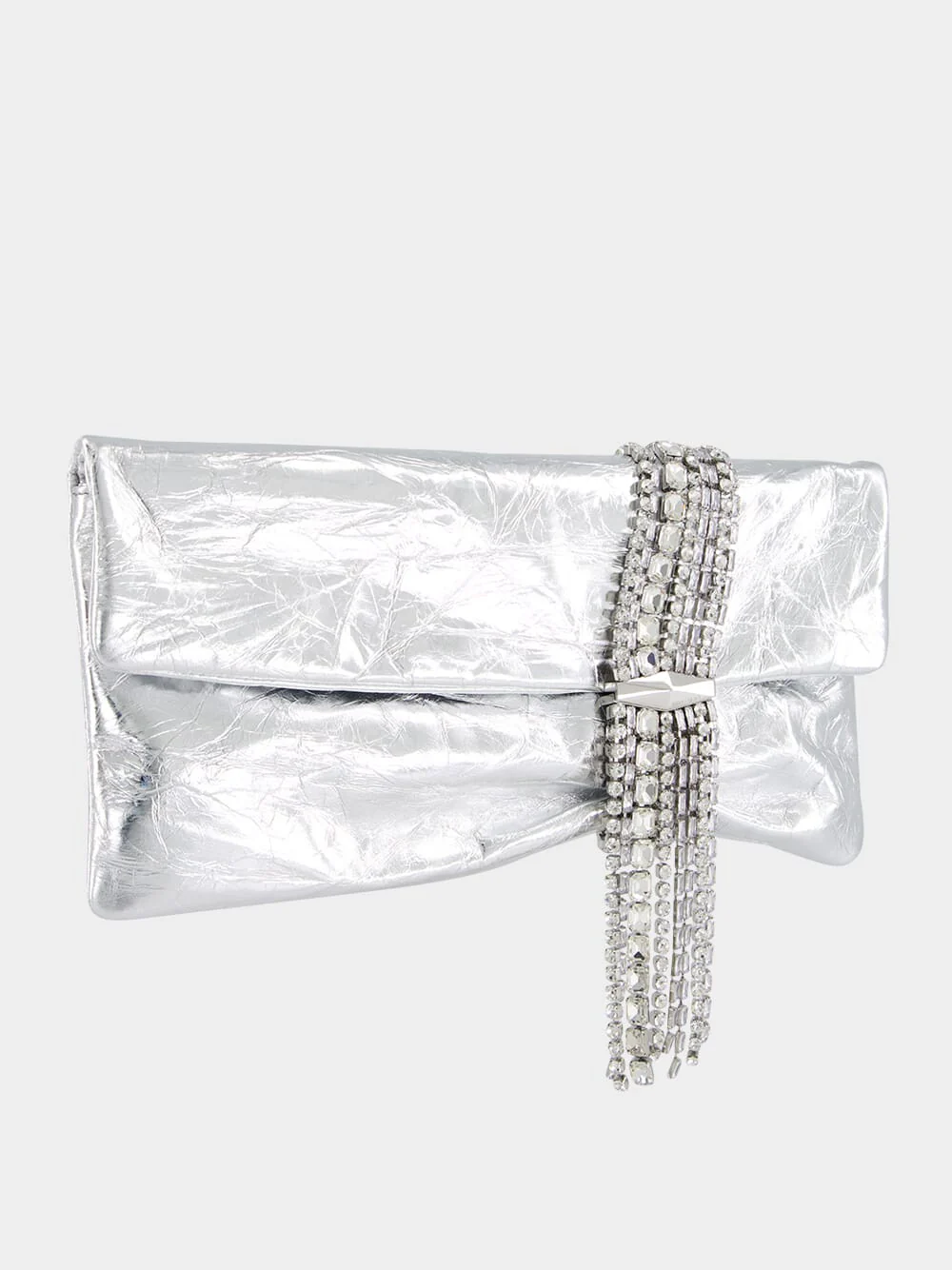 Zandra Silver Vintage Metallic Leather Clutch Bag - Image 3