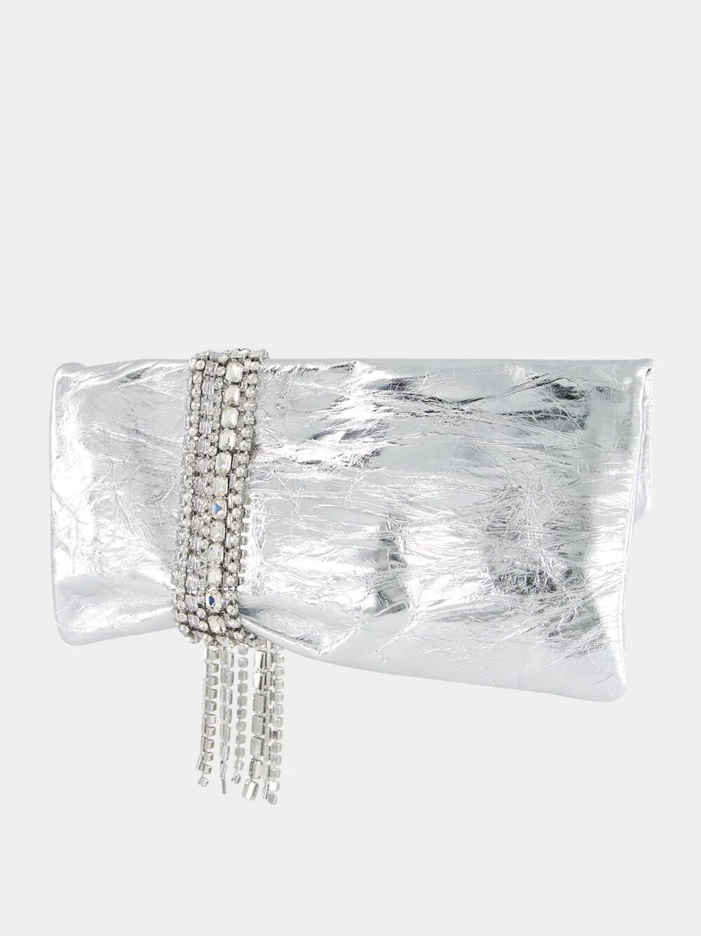 Zandra Silver Vintage Metallic Leather Clutch Bag - Image 5
