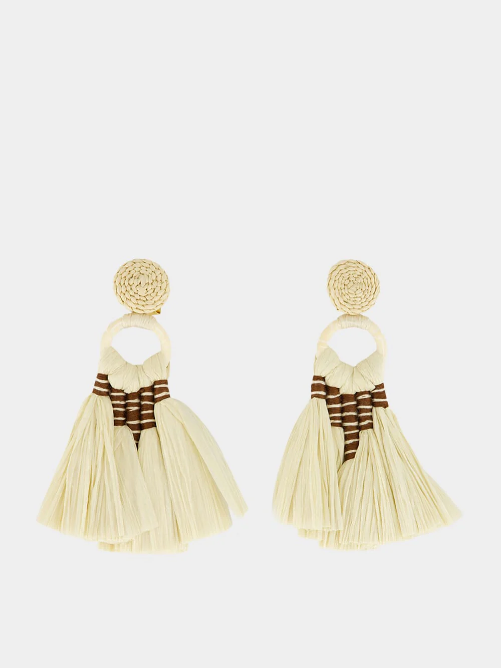 Antique Ecru Iraca Palm Tassel Earrings - Image 2