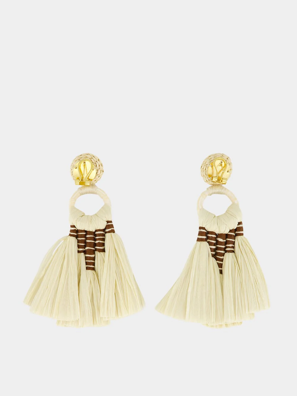 Antique Ecru Iraca Palm Tassel Earrings - Image 3