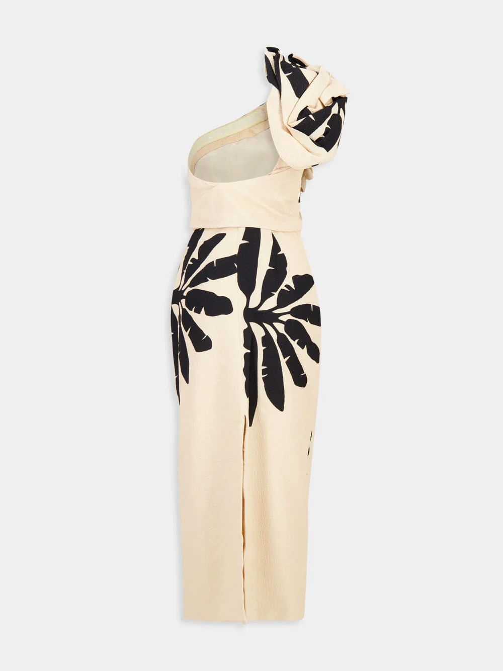 One-Shoulder Palm Print Dress - Image 3