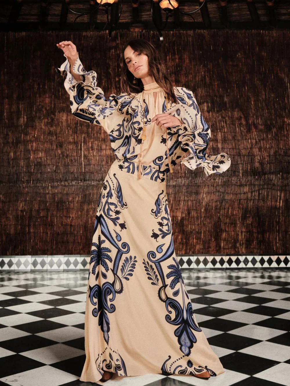 Ecru and Navy Ritmo Sol Silk Top - Image 2