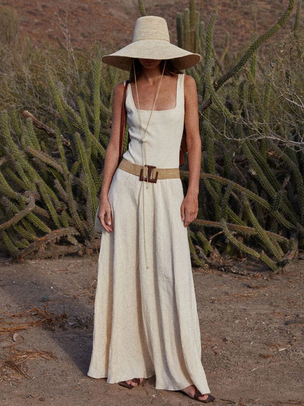 Ecru Mariner Rib Linen Maxi Dress
