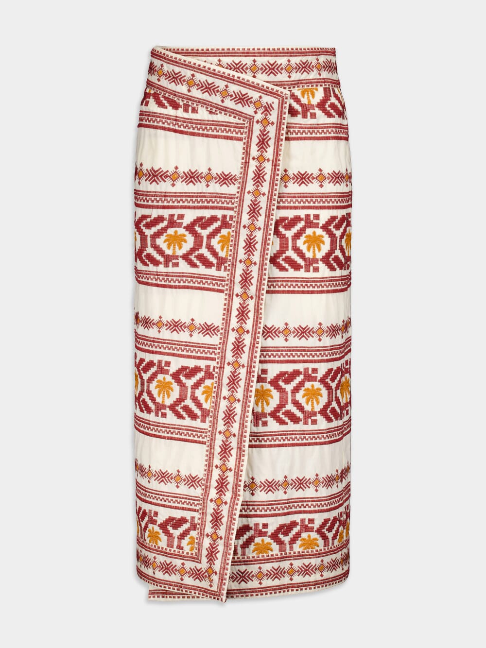 Pleno Sol-Embroidered Cotton Wrap Skirt