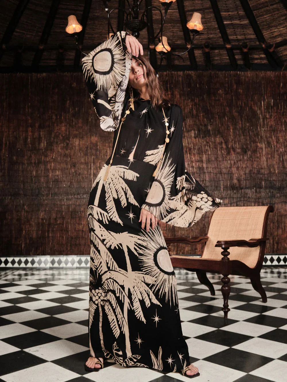 Primera Vez Black and Ecru Maxi Dress