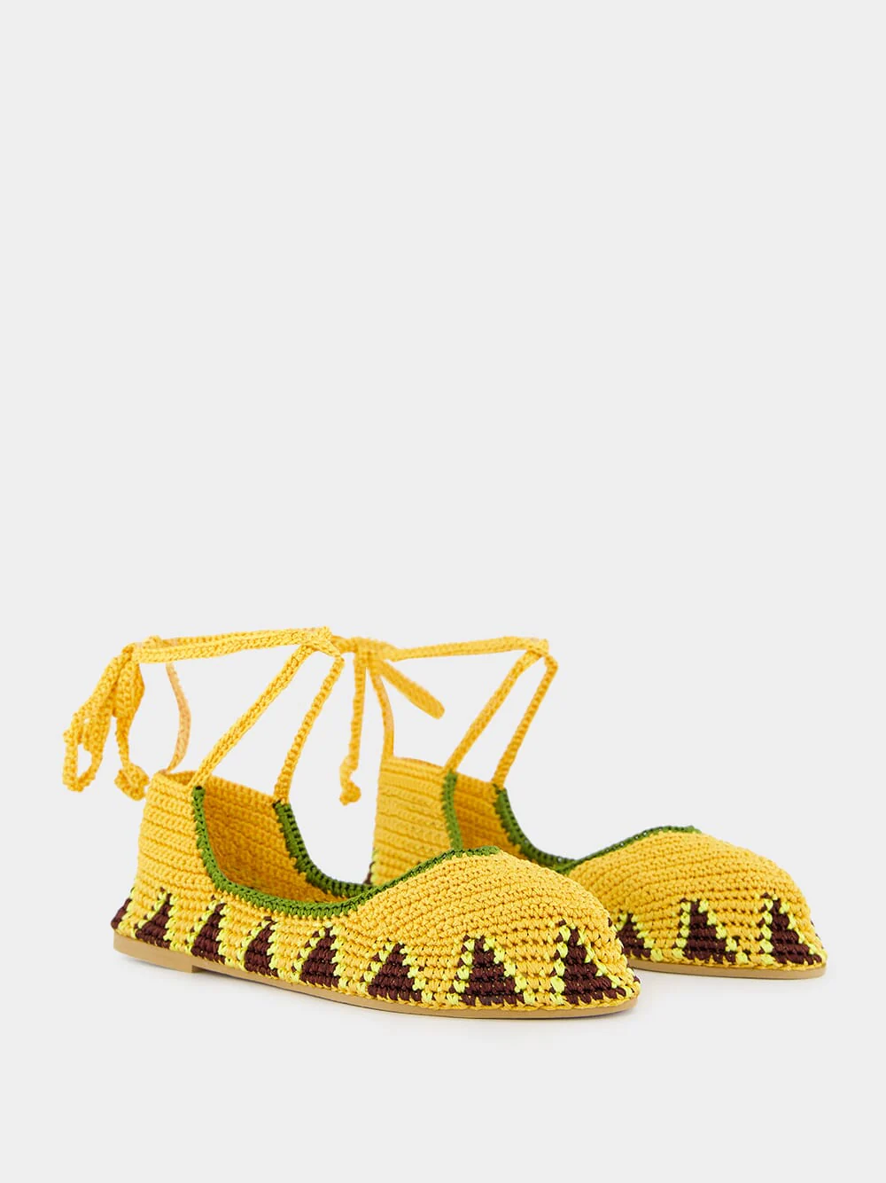 Crochet Flat Ballerinas Kiwi and Yellow - Image 3