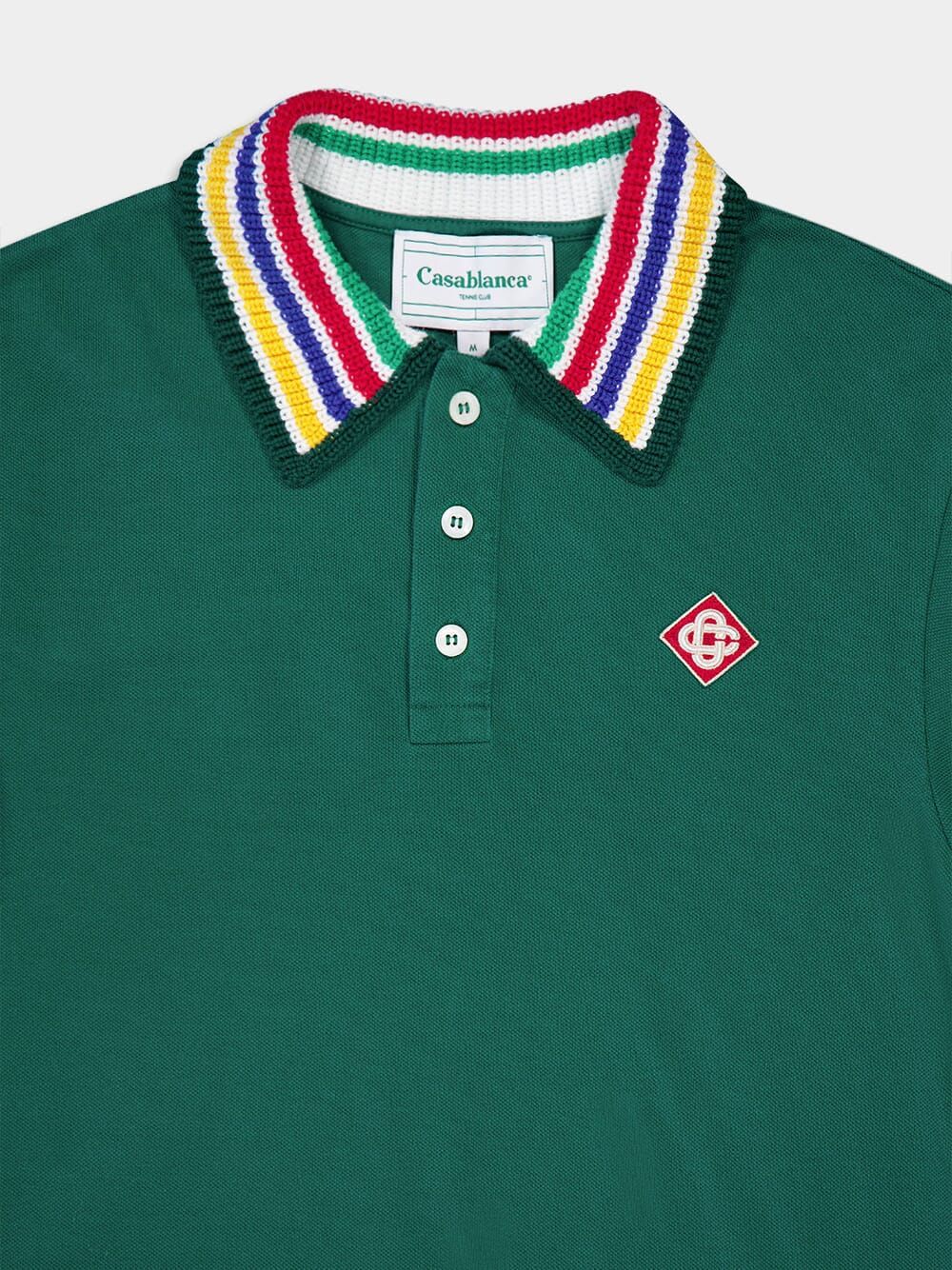 Knitted-Collar Cotton Green Polo-Shirt - Image 3
