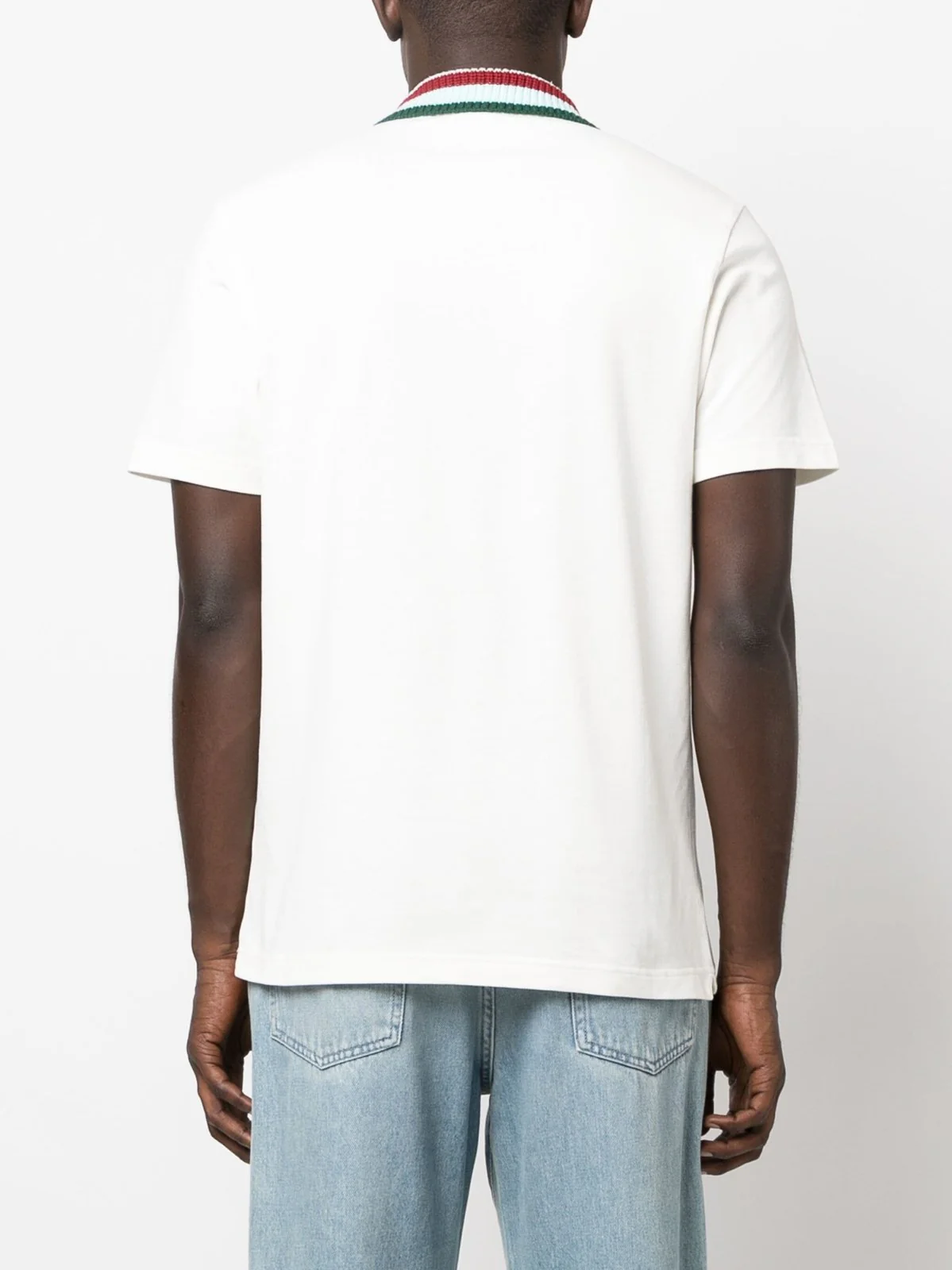 Knitted-Collar Cotton White Polo-Shirt - Image 4