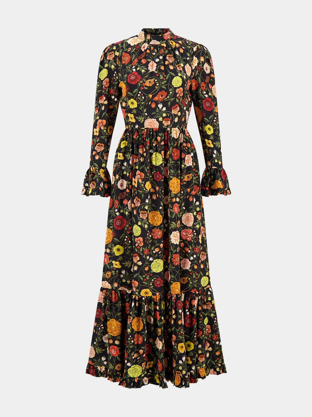Black Floral Silk Maxi Dress - Image 2