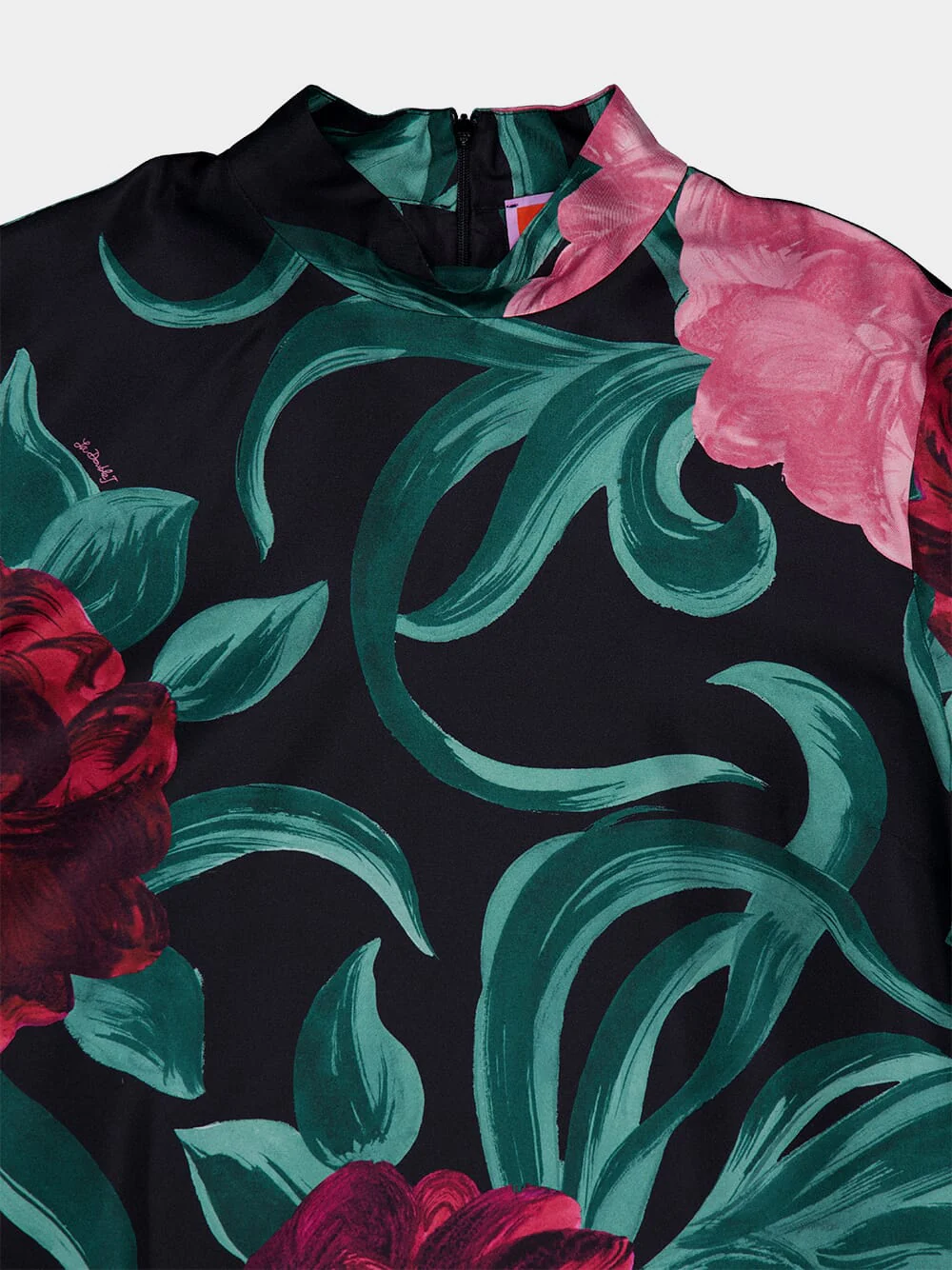 Black Silk Floral Long-Sleeve Top - Image 3