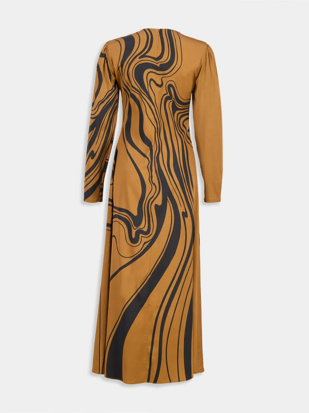Brown Big Blooms Long-Sleeve Stretch Satin Dress - Image 4