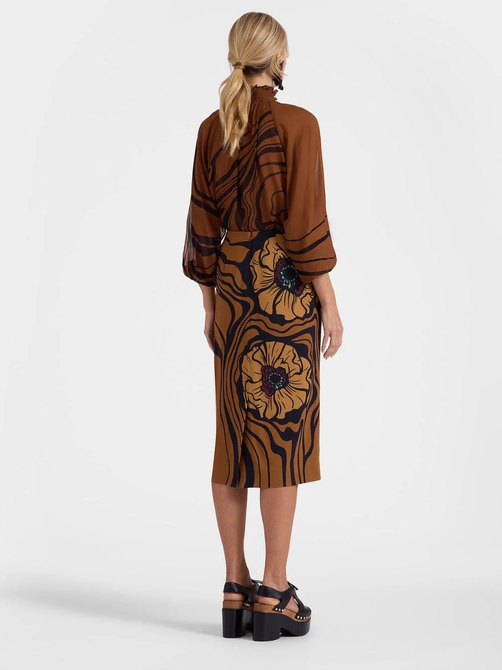 Brown Floral Pencil Skirt Placée - Image 4