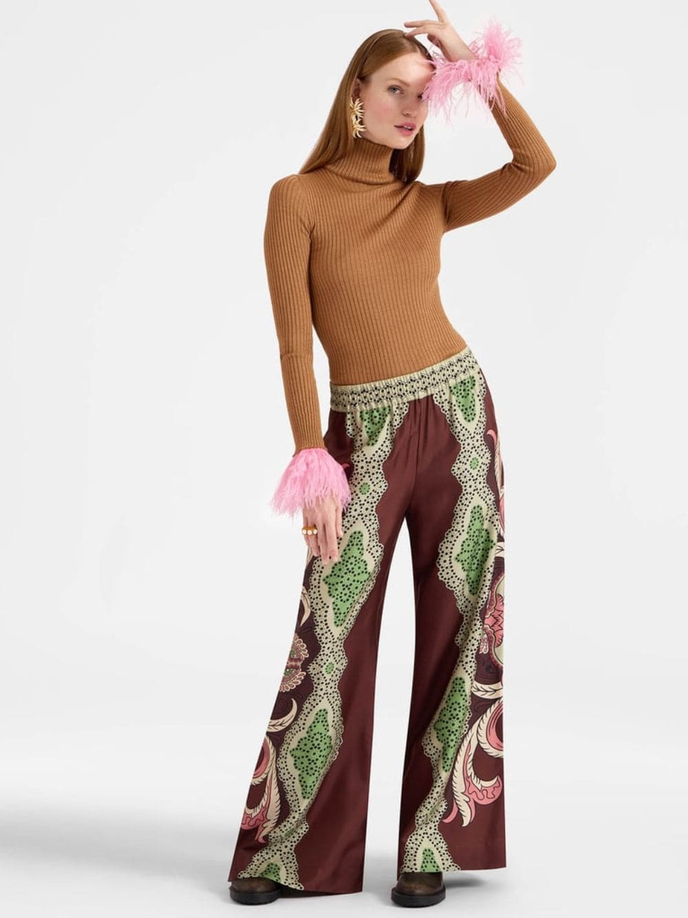 Portal Placée Brown Silk Twill Palazzo Pants - Image 2
