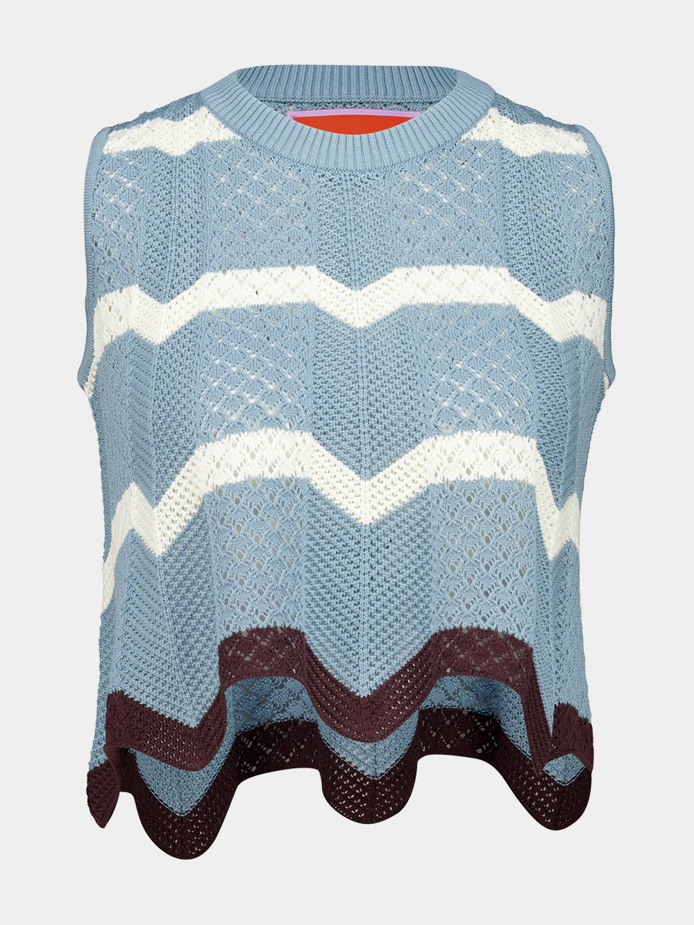 Color Block Blue and Ivory Cotton Knit Chevron Top