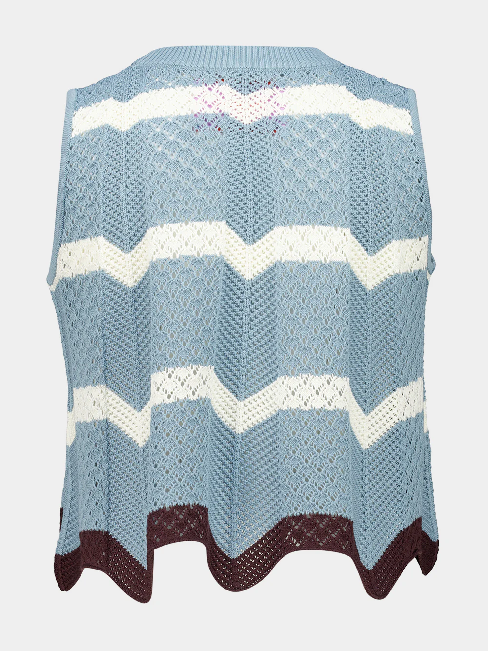 Color Block Blue and Ivory Cotton Knit Chevron Top - Image 3