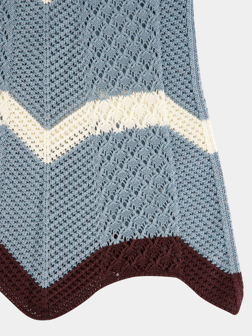Color Block Blue and Ivory Cotton Knit Chevron Top - Image 6