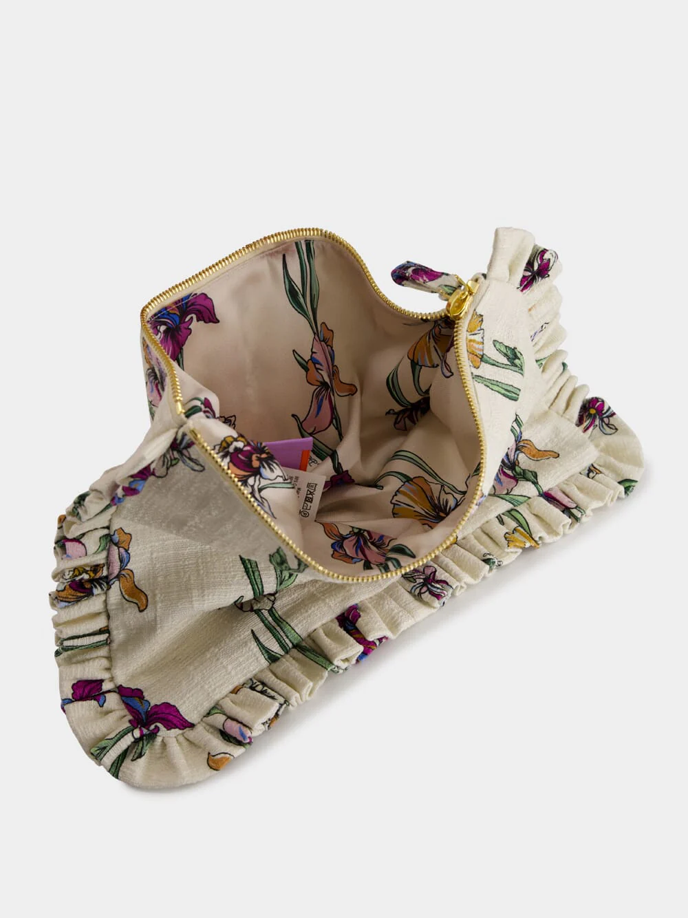 Cream Mini Iris Embroidered Cotton Clutch - Image 3