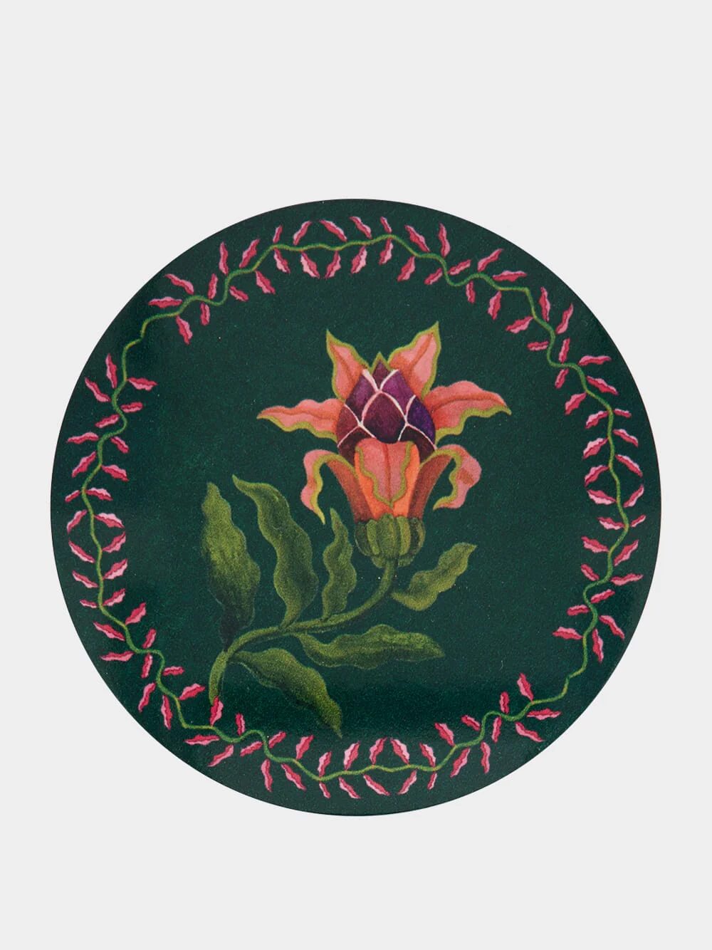 Dark Green Flora Fauna Cork Coasters Set of 4 - Image 4