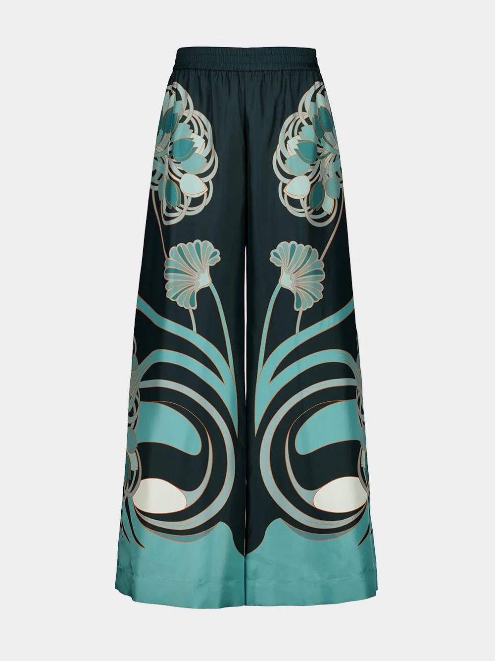 Dark Green Placée Silk Palazzo Pants
