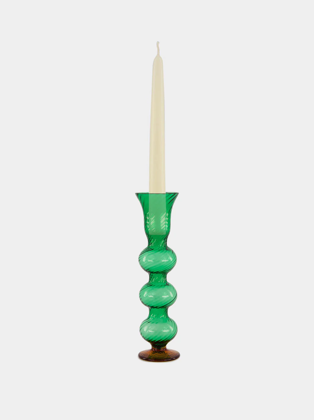 Green Murano Glass Triple-Bubble Candlestick