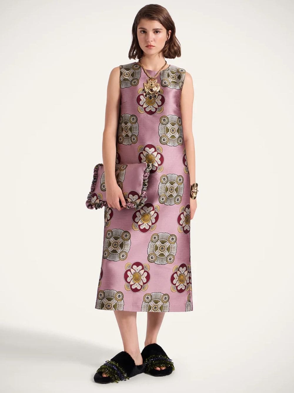 Dusty Pink Nucleus Jacquard Column Dress
