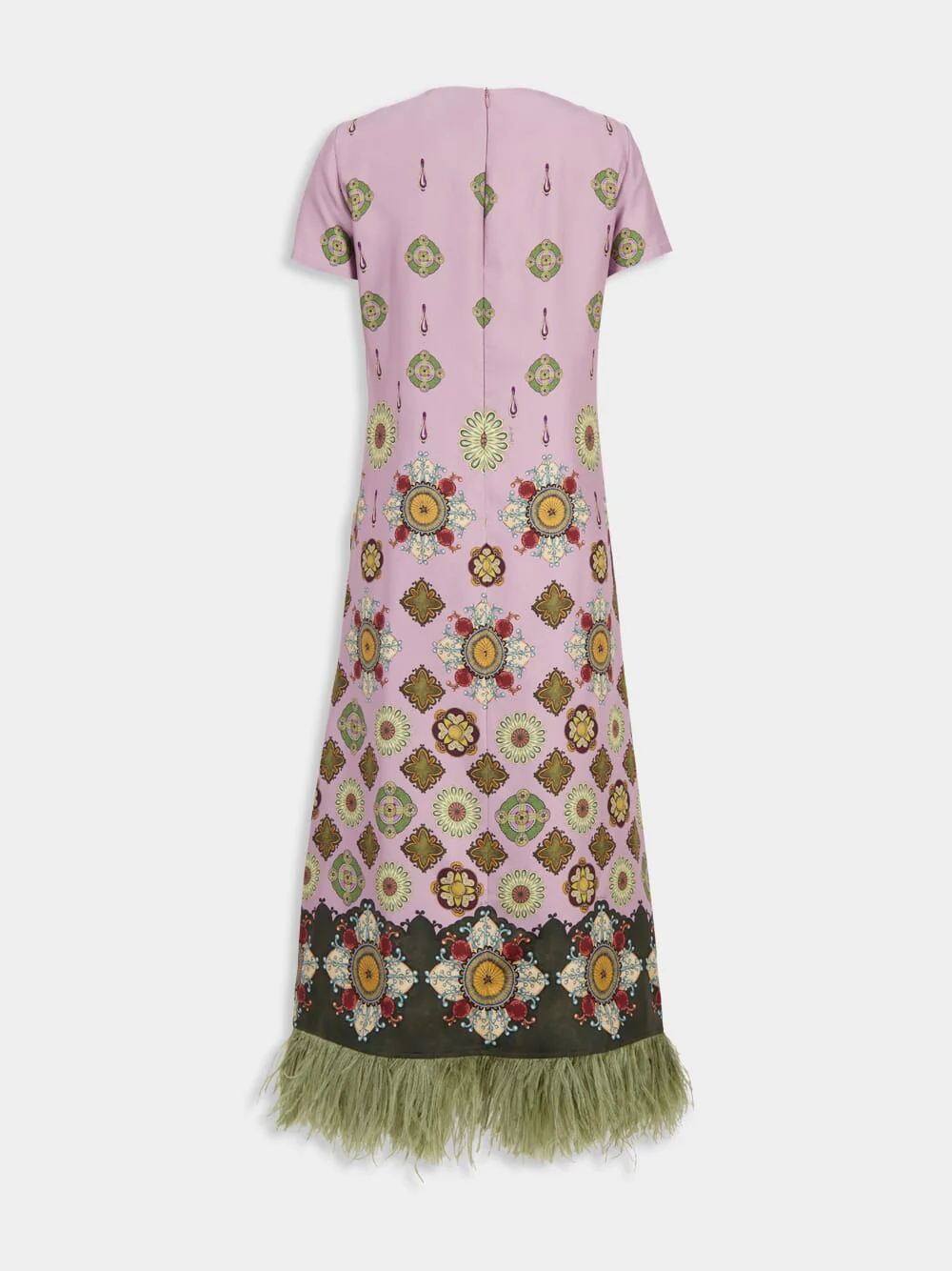 Dusty Pink Silk Swing Dress with Feathers - Image 3