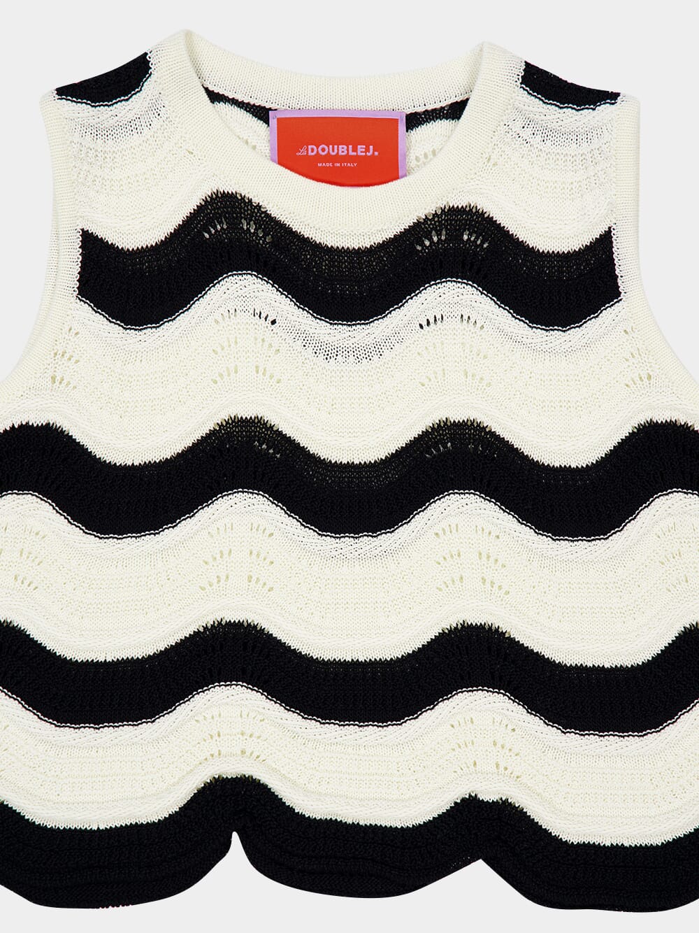 Ecru and Black Chevron Cotton Sleeveless Top - Image 3