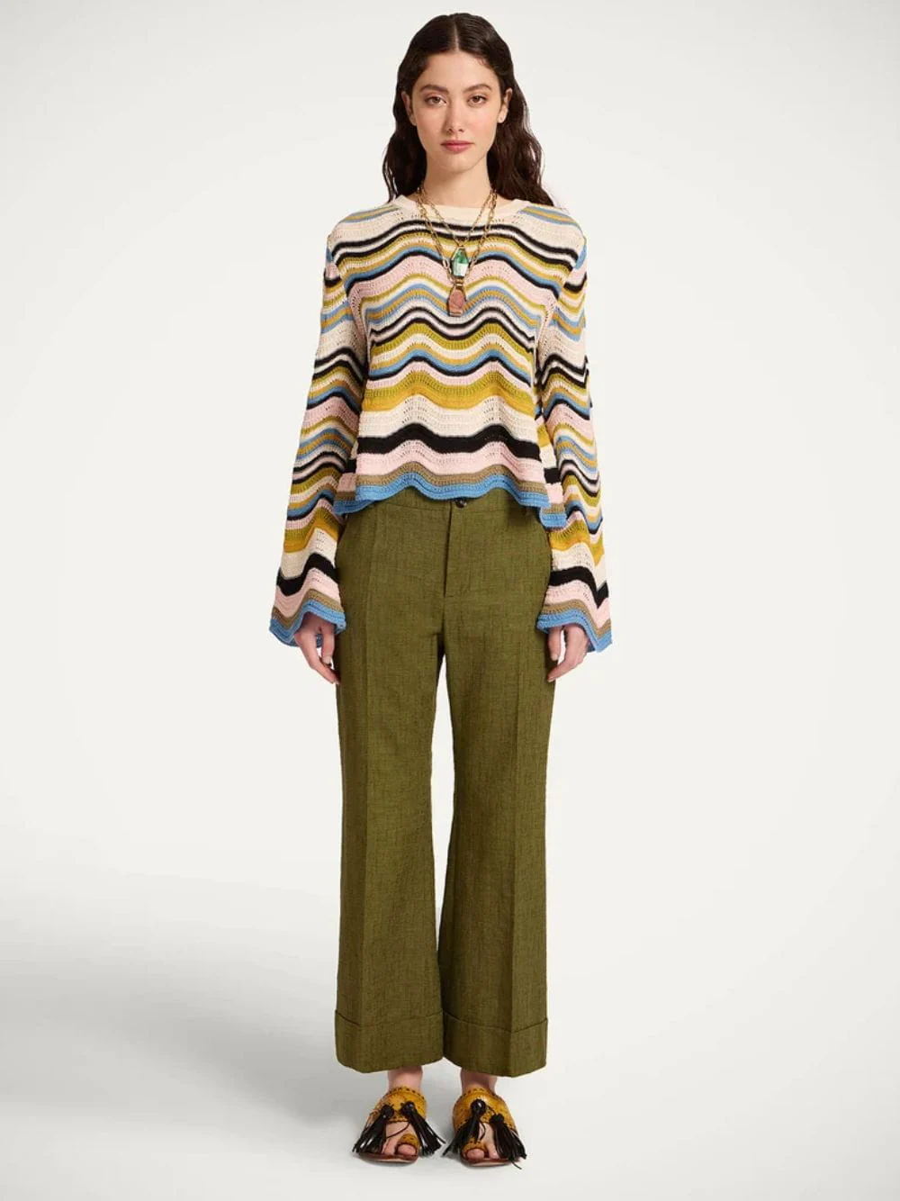 Green and Pink Chevron Crop Sweater - Image 2