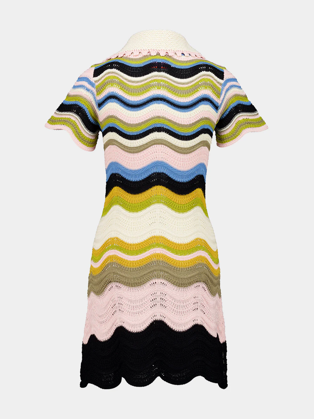 Green and Pink Cotton Knit Chevron Mini Dress - Image 3