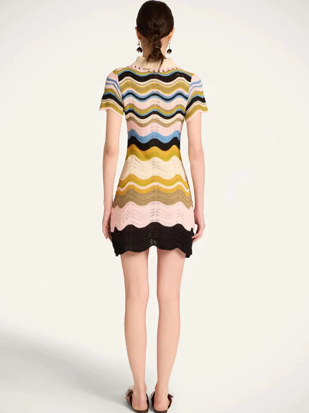 Green and Pink Cotton Knit Chevron Mini Dress - Image 4