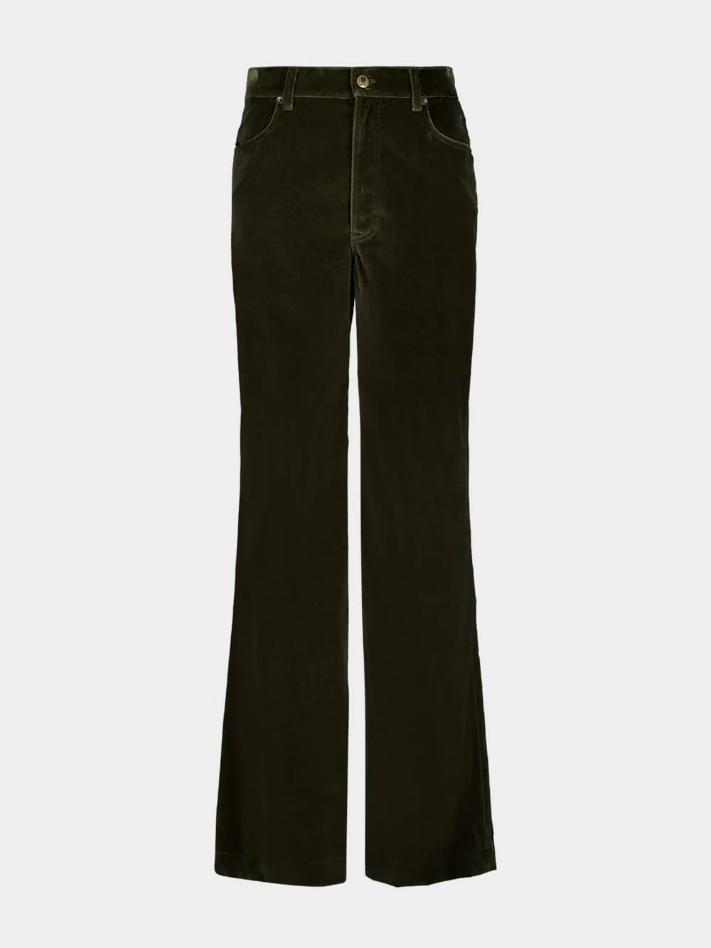 Green Cotton Velvet Flared Trousers