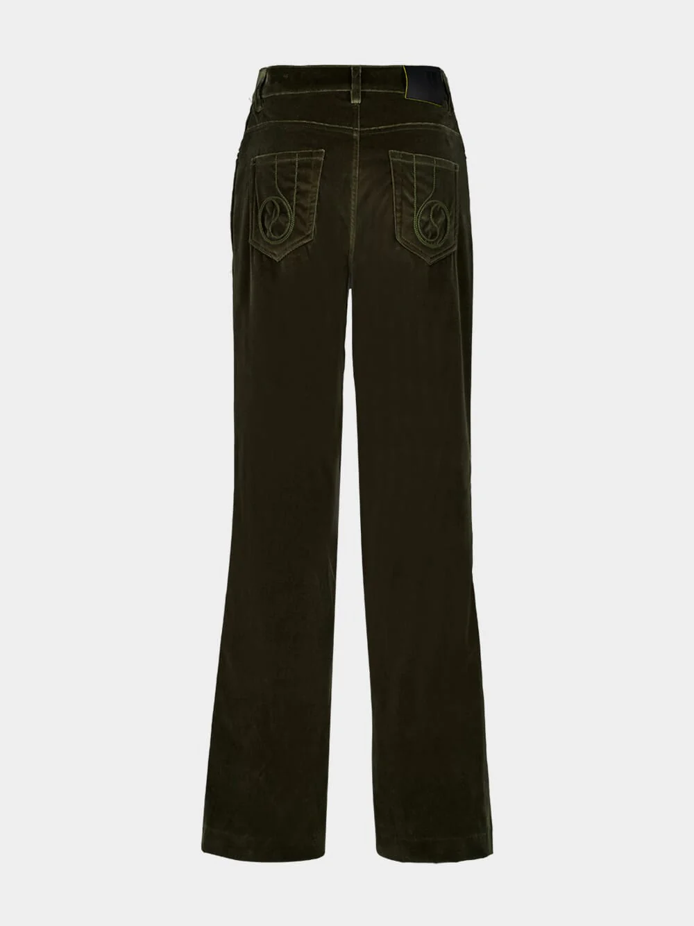 Green Cotton Velvet Flared Trousers - Image 2