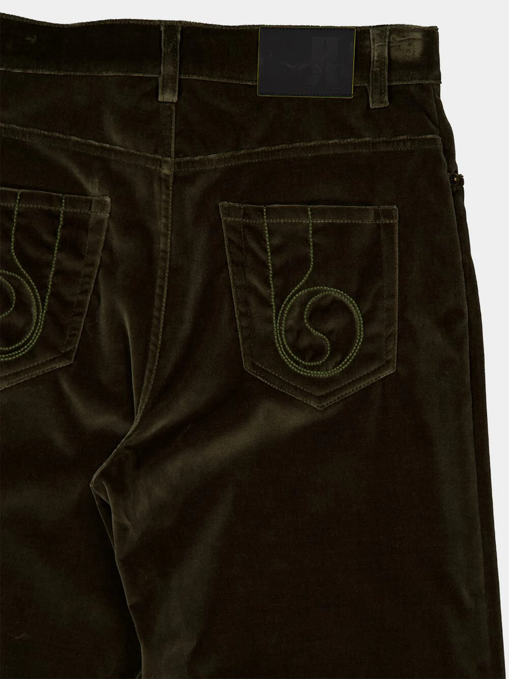 Green Cotton Velvet Flared Trousers - Image 4