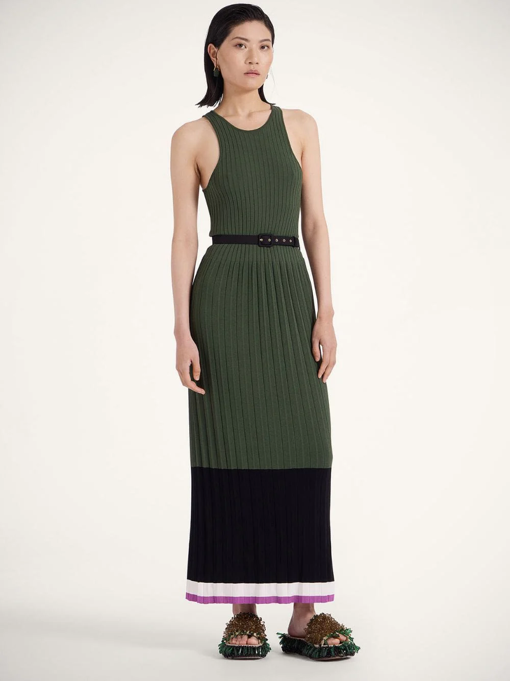 Knit Plissé Racer-Back Dress