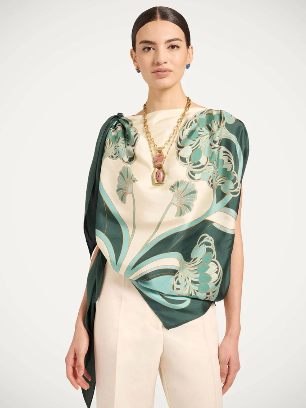 Mint Silk Printed Foulard