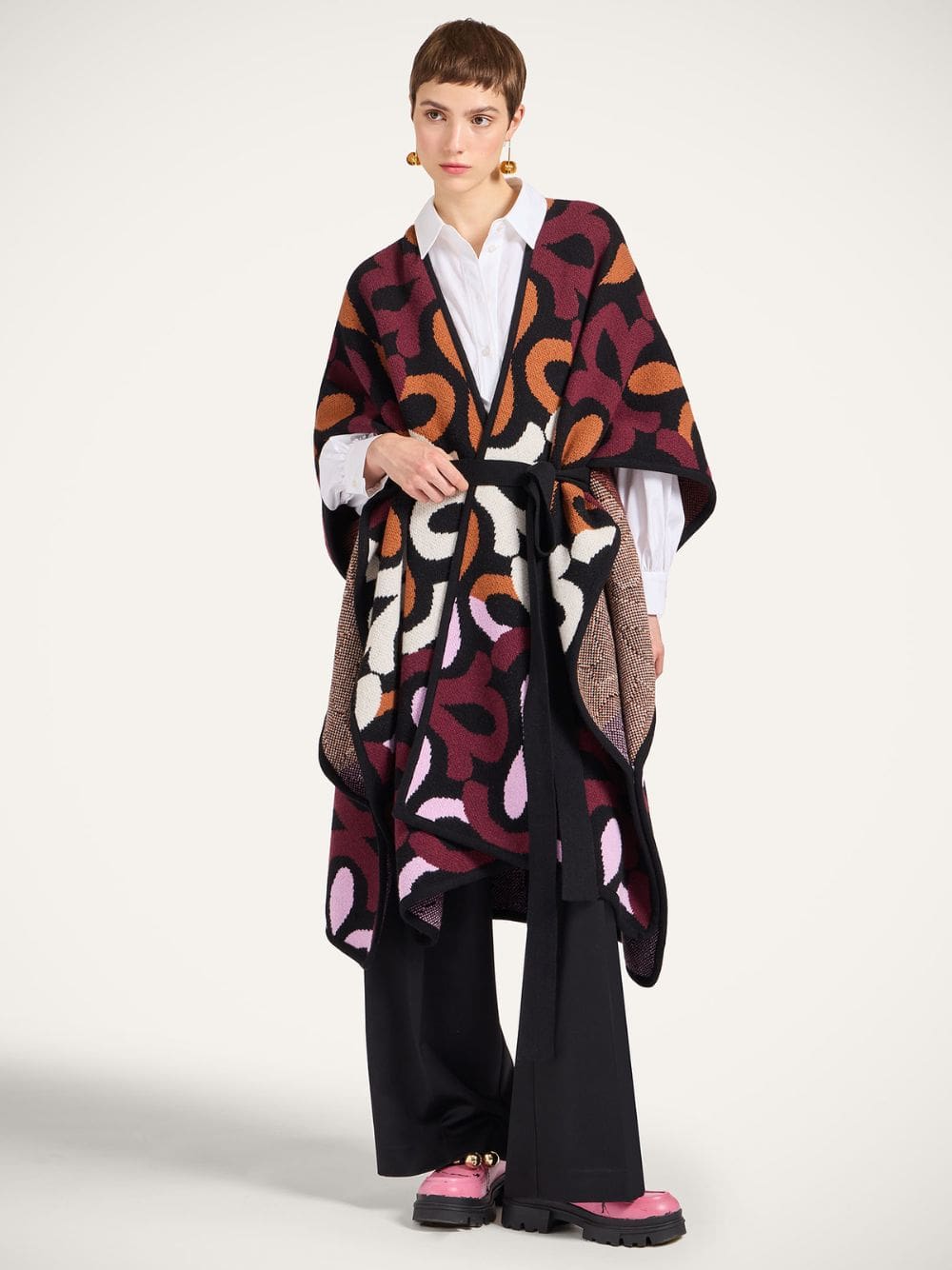 Multicolour Burgundy Wool Maiolika Robe