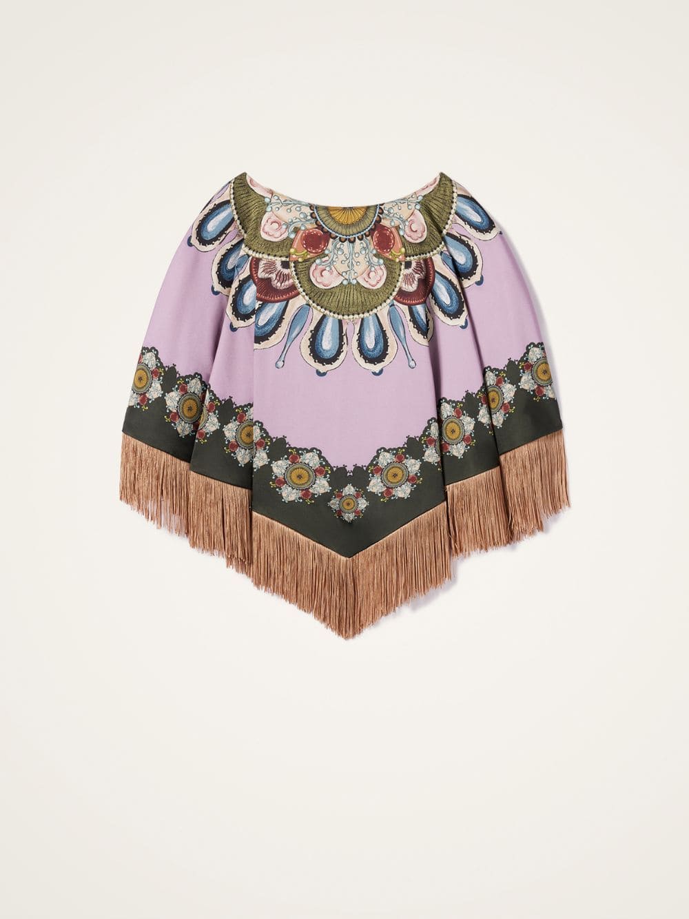 Nucleus Placée Reversible Mini Poncho in Off White Envers Satin with Fringes - Image 6