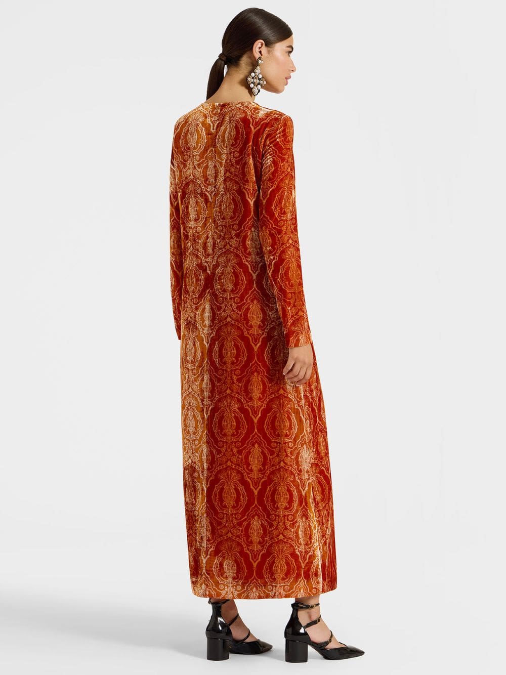 Orange Velvet Devoré Swing Dress - Image 3