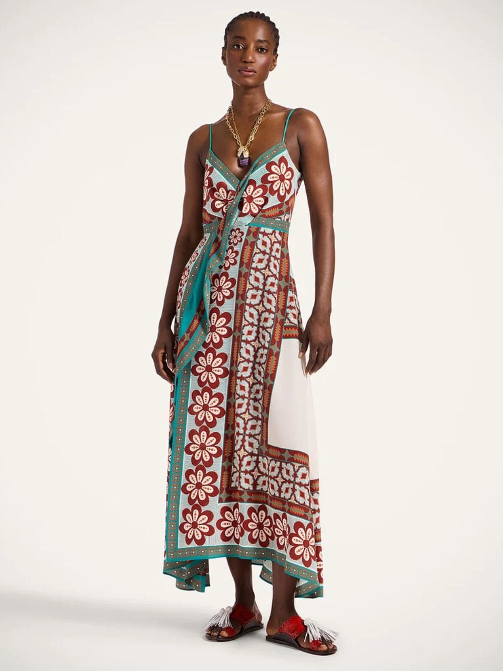 Pagoda Placée Rust Crepe de Chine Dress