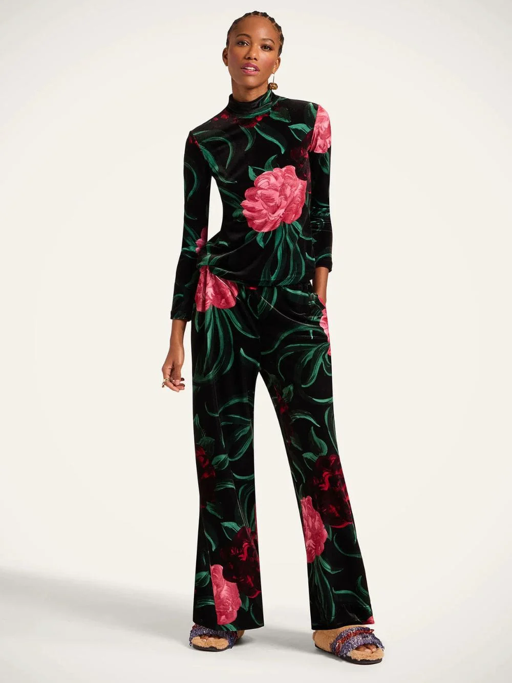 Peony Black Velvet Stretch Palazzo Pants