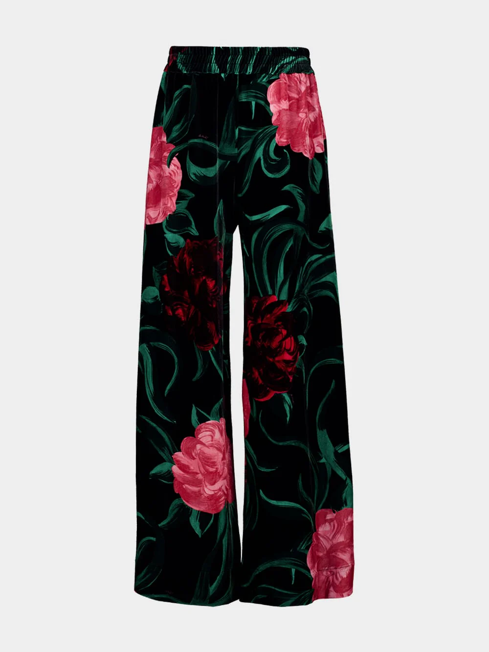 Peony Black Velvet Stretch Palazzo Pants - Image 2