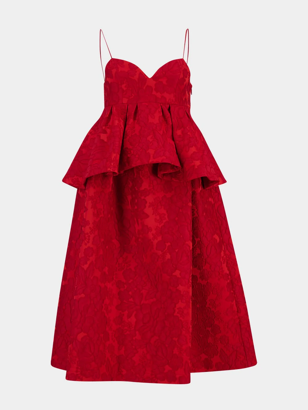Peony Red Satin Peplum Midi Dress