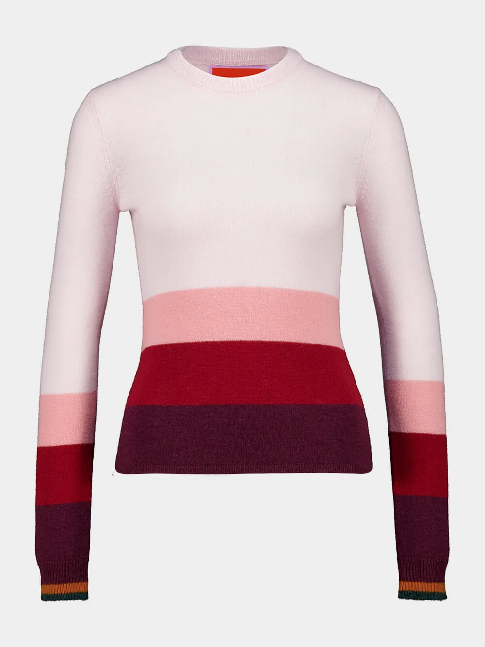 Pink and Bordeaux Tone Stripe Cashmere Crewneck Jumper